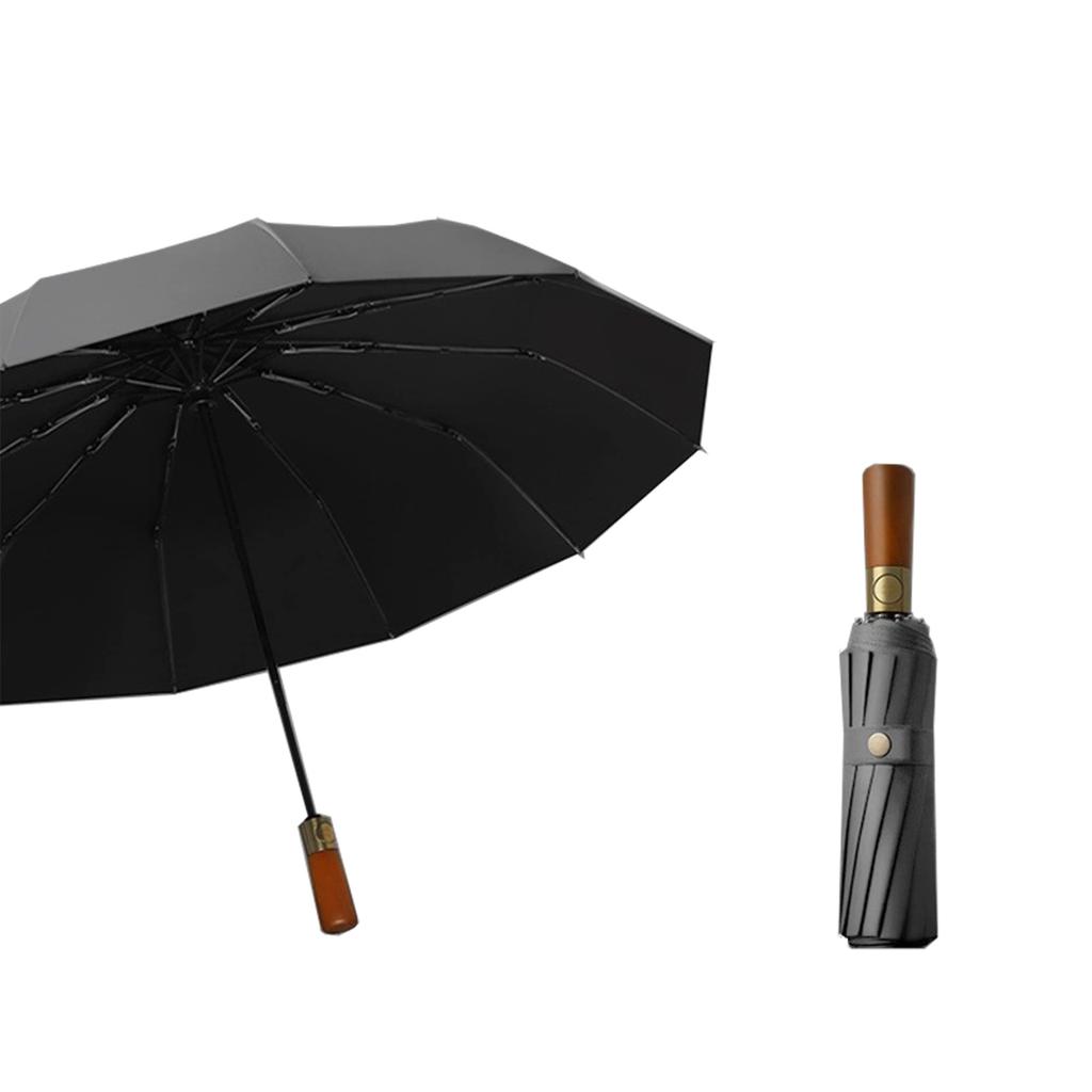 folding umbrella with automatic opening and large solid wood for men 12 ribs and UV protection Perfect for all weather including rainy and heavy rain