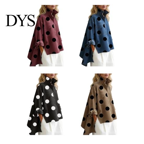 Textured Fabric Shirt Polka Dot Denim for Women Loose Fit Button-Down Top with Casual Outerwear Chest Pockets Oversize Spring Summer Fashionable