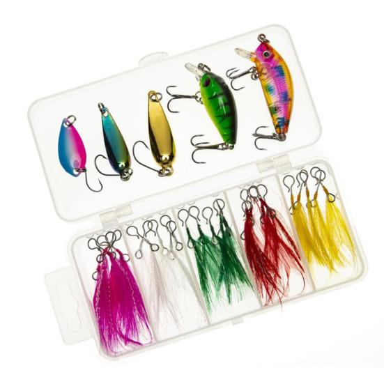 20Pcs/Set Fishing Lure Kit with Artificial Hard Bait Metal Spinner Blade Colorful Feather Freshwater Saltwater Fishing Accessories
