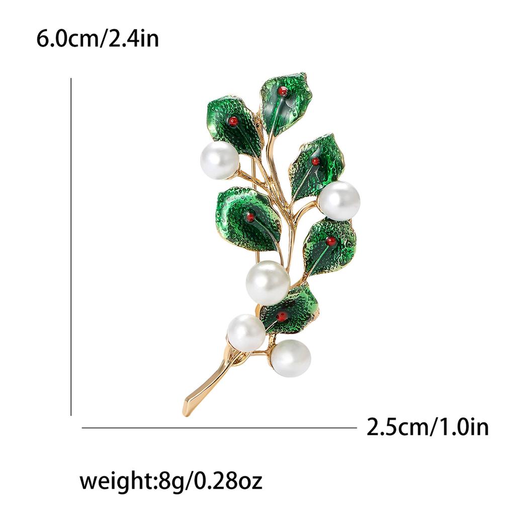 Personality Creative Alloy Enamel Pearl Leaf Brooch Temperament Women'S Clothing Corsage Ornament Pin