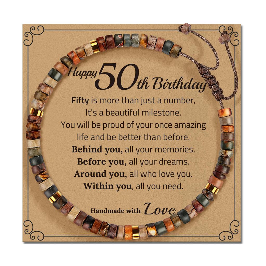 Adjustable Handmade Stone Bracelet Decoration for All Ages Featuring A Blessing Card and Multiple Color Addition