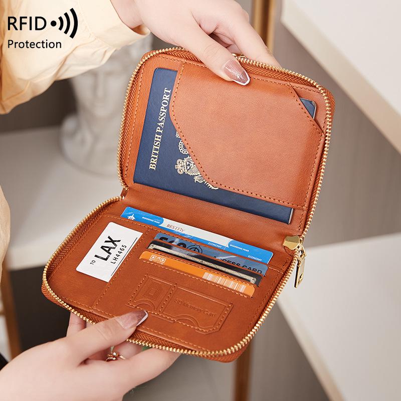 2024 RFID-Blocking Passport Holder: Multifunctional Zipper Travel Document Bag