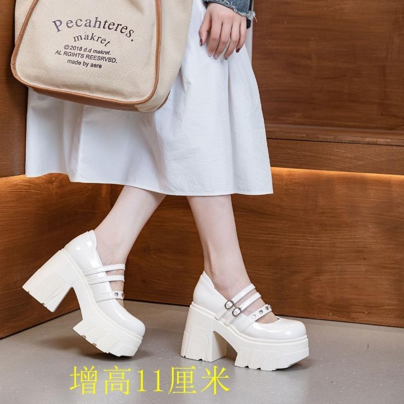 Fashion 11cm New Arrival Shallow Pumps with Chunky Heel and Wedge Sole, Perfect for Petite Princesses and Students