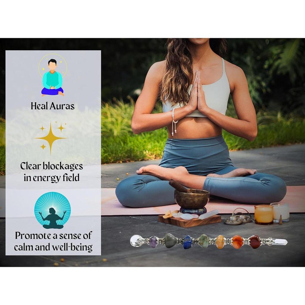 Chakra Wand Healing Crystal Wands - Chakra Tumbled Stones Crystal Wand For Meditation, Healing, Yoga, Magic And More