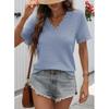 2026 Spring/Summer Women's V-neck Casual Waffle Lace Trim Short Sleeve Top