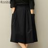 ZANZEA Womens Casual Elastic Waist Loose Wide Leg Cropped Pants