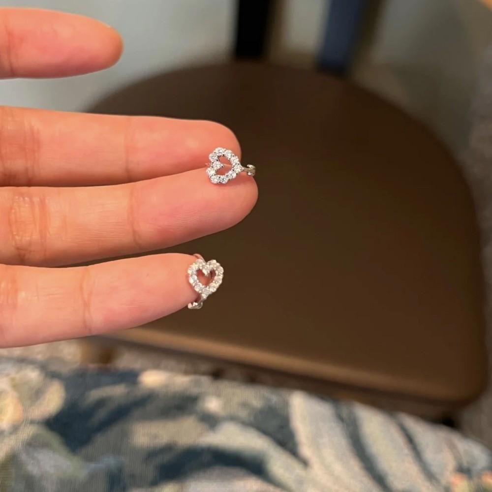 Sparkling Rhinestone Hoop Earrings Mini Ear Buckle Cute Heart Stud Earrings  Female