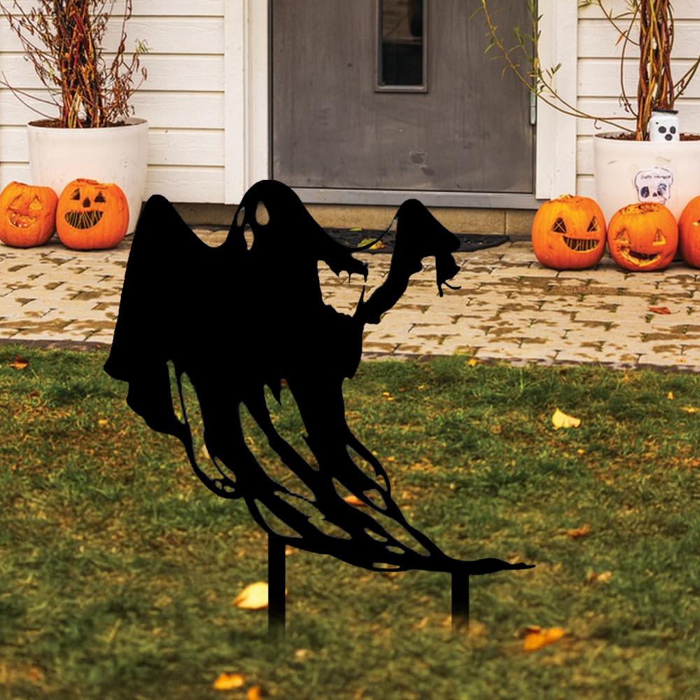 Metal Ghost Garden Stake Ghost Silhouette Ornament Halloween Gothic Yard Sign with Stakes for Outdoor Lawn Graveyard Decoration