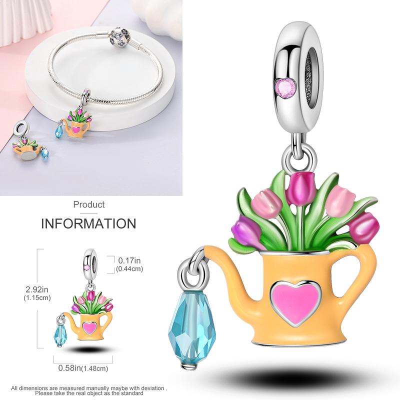 Neuer 925er Silber Kaktus Kleeblatt Anhänger Frühlingsgrüne Serie Perlenanhänger Für Original Perlenarmband DIY Schmuck