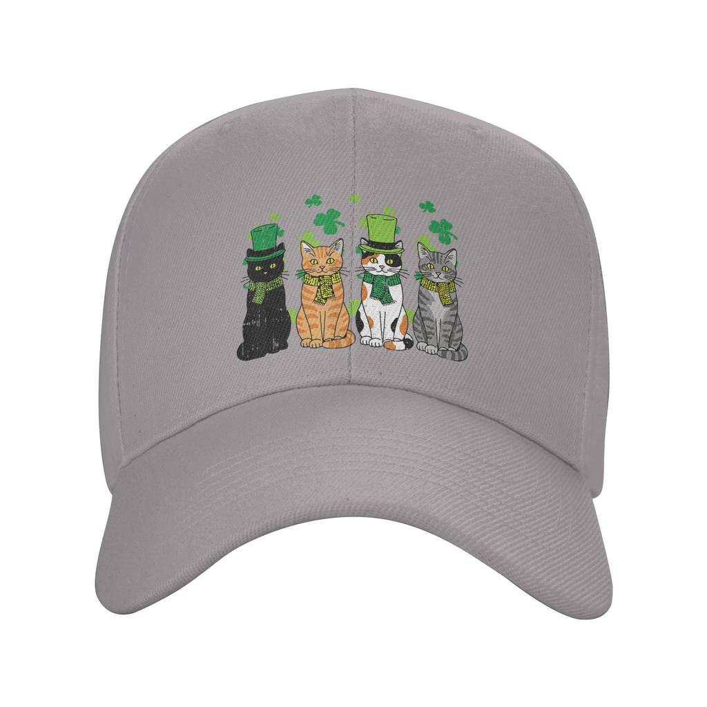 St Patricks Day Cats Irish Kitten Saint Paddy Baseball Cap Hiking Fishing Trucker Hat Unisex Adult Street Style Print Snapback Cap