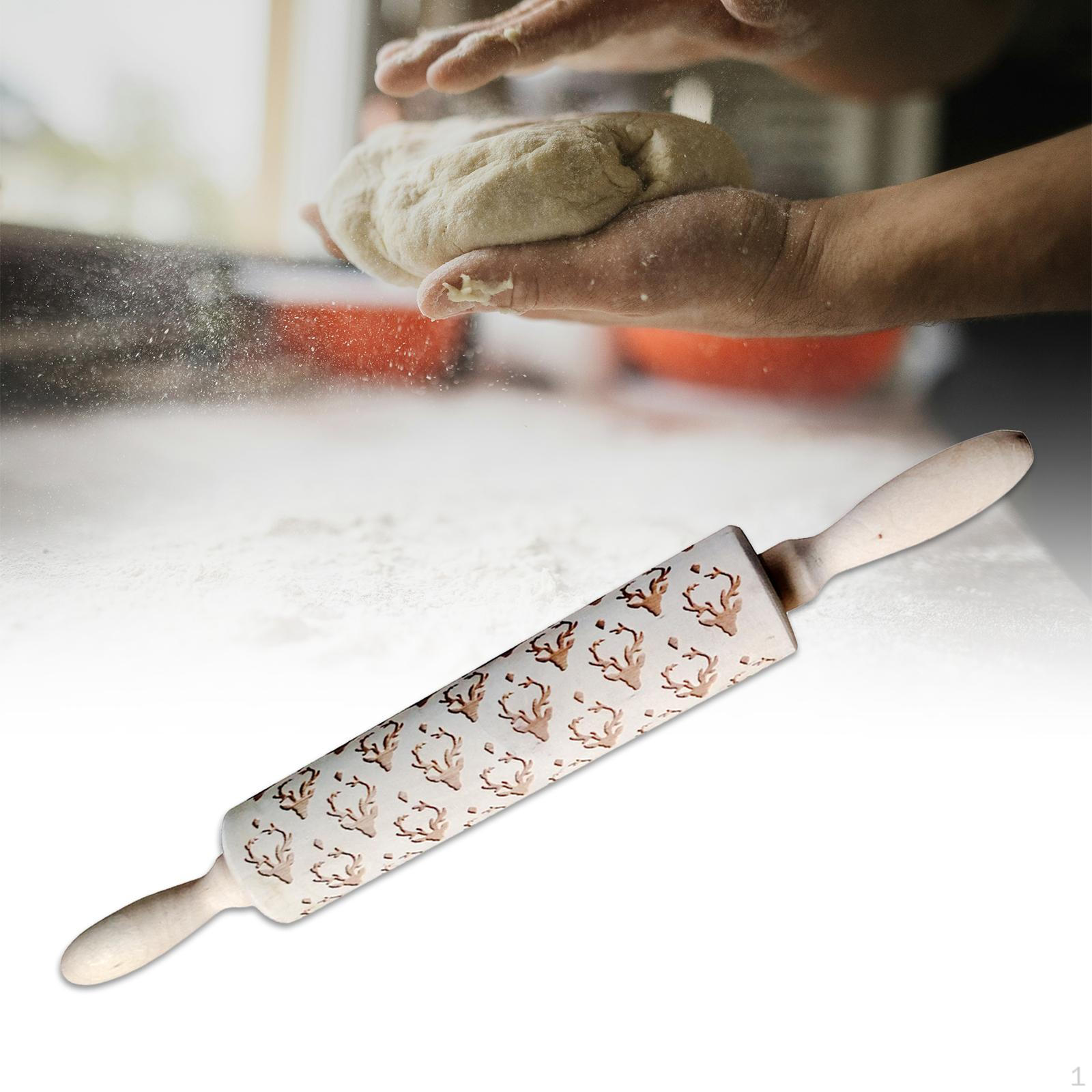 

Christmas Rolling Pin Embossing Themed Pattern Wood 3D Wooden for Style J