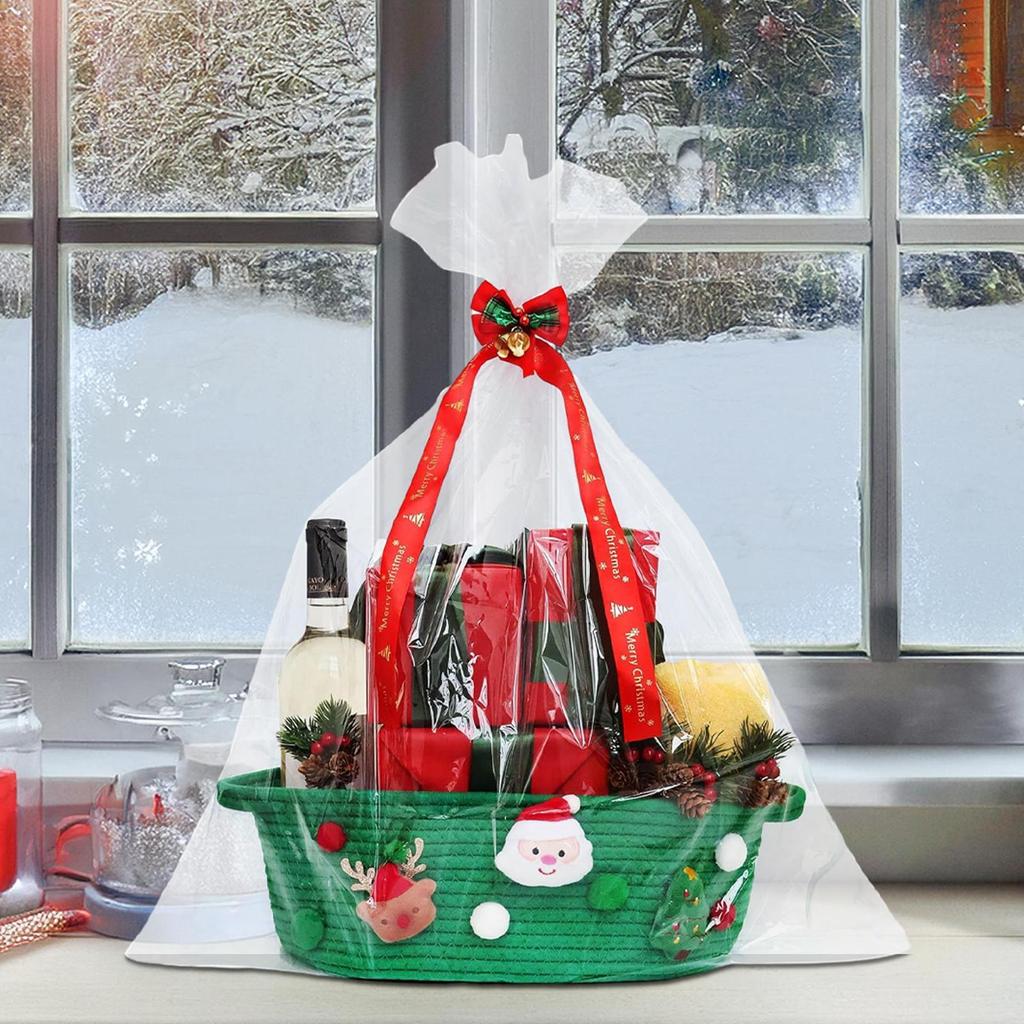 Cotton Basket Christmas Woven Storage Basket with Handles Organizer Bin for Home Kitchen Entryway Bedroom Bathroom Playroom