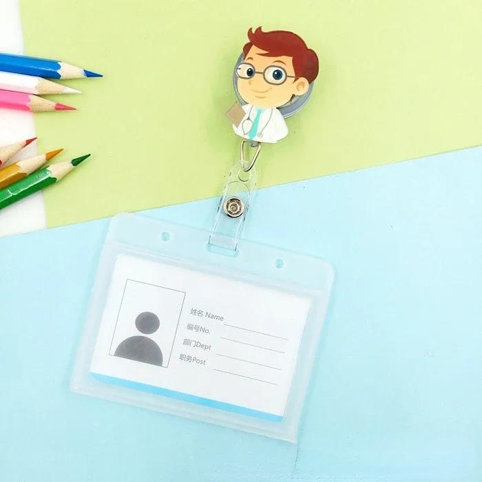 transparent Plastic Doctor Nurse ID Card Sleeve Badge Card Cover Retractable Badge Card Holder cover Protector