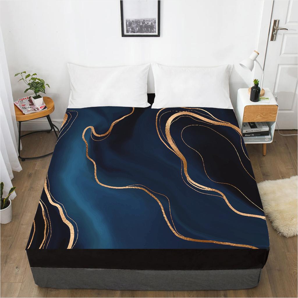 Fashion marble 3D printing pattern fitted sheet mattress cover elastic band bed sheet bedding