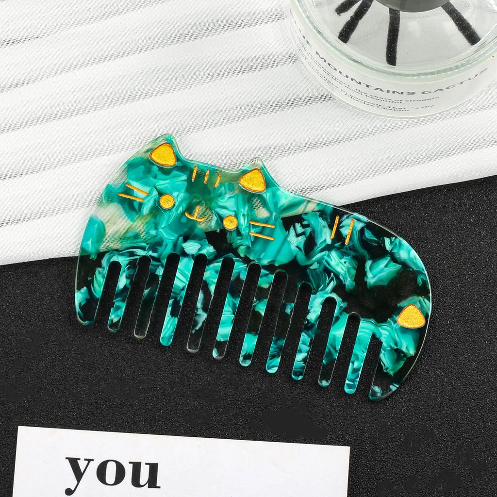 Korean Acetate Wide Tooth Comb for Women  Vintage Cute Cat Design Travel Portable Leopard Print Anti Static Kids Hair Comb
