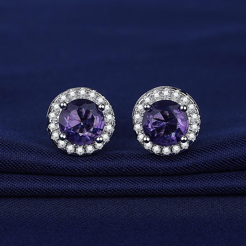 Copper-Plated White Gold Zircon Stud Earrings - Women's Colored Gemstone Jewelry