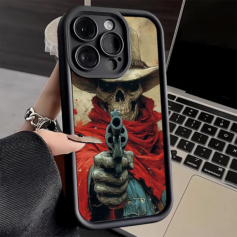 Coque de téléphone pour iPhone 17 Air 16E 15 16 Pro Max Crâne Squelette Faucheur Couverture Pistolet 14 Plus 13 12 Mini Coque Souple Silicone Fundas
