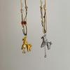 Minar Cartoon Colorful Natural Stone Pony Pendant Necklace Woven Rope Horse Collarbone Double Layers Metallic Chain Choker