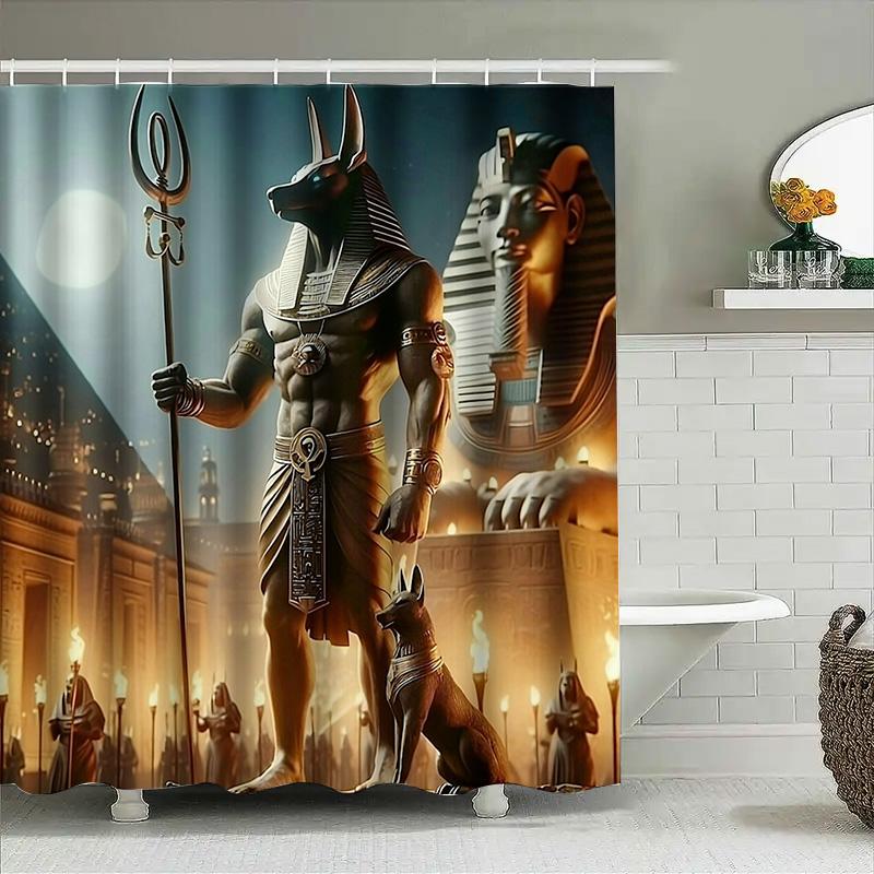 Altes Ägypten Duschvorhang: Anubis Statue Druck Wasserdichter Badvorleger Dekorationen Für Badezimmerzubehör Haushaltswaren
