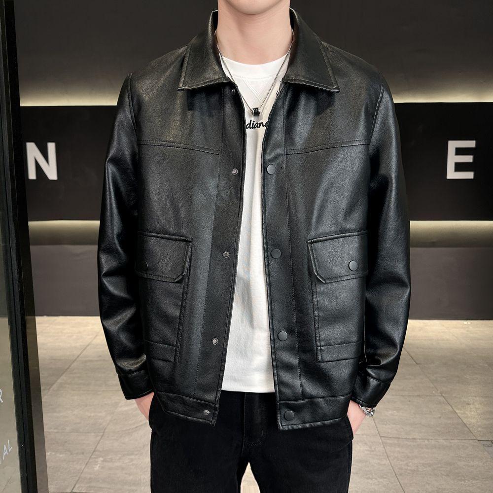 Men's Casual Tricolor Slim Fit Leather Motorcycle Jacket with New Lapel Trend (2025)