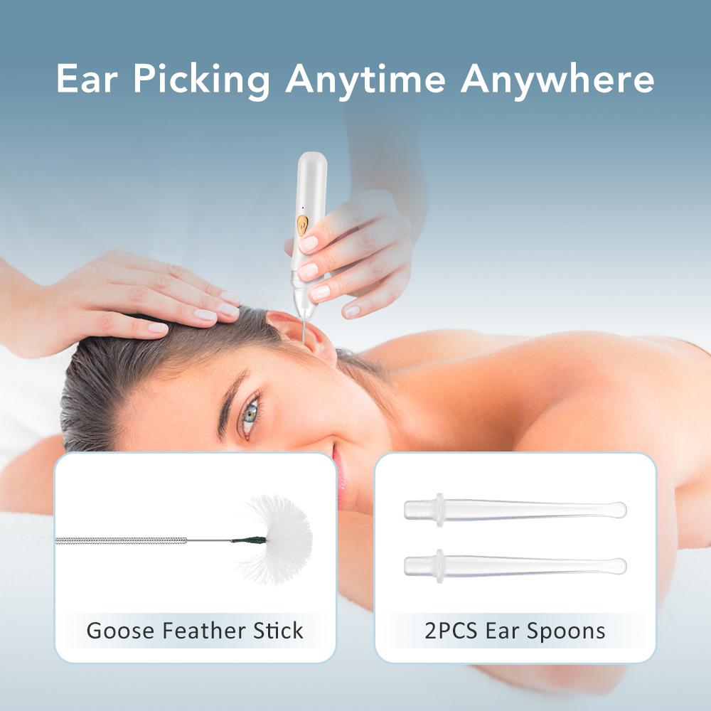 Electric Relaxation Ear Cleaner Ear Picking Tool Set Goose Feather Stick Gentle 4 Speeds Ear Canal Cleaning Earwax Removal Tool