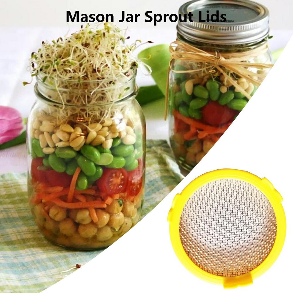 Sprouting Lid With Stainless Steel Screen Mesh Cover Wide Mouth MasonJar For Mouth MasonSprout Jars Germination Strainer