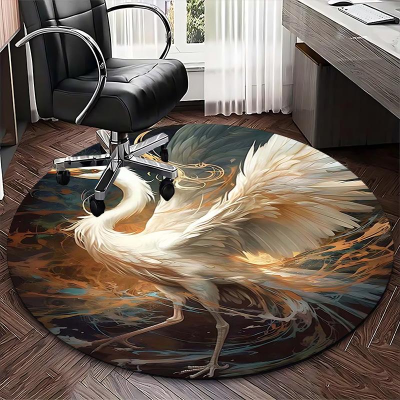 1pc Fantasy Crane Round Carpet Anime Design Office Chair Mat, Non Slip Rug for Home Decor