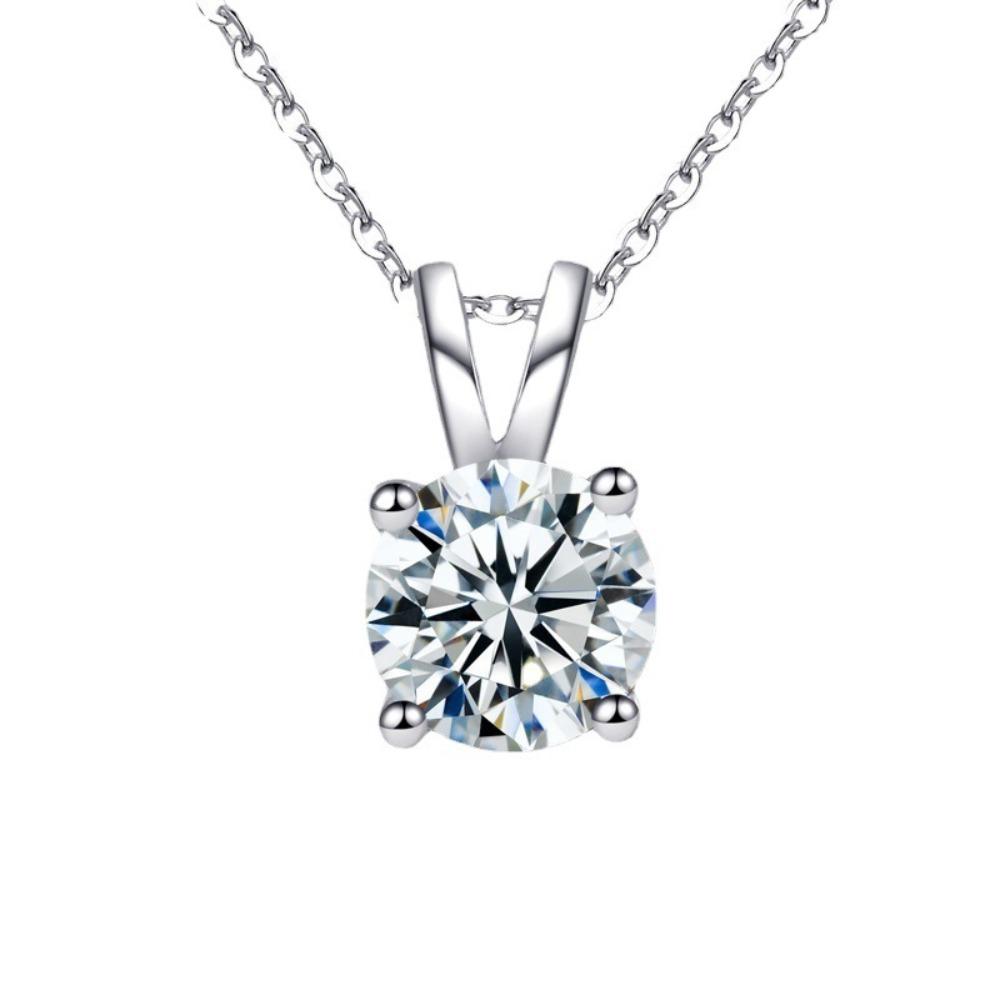 S925 Sterling Silver Moissanite Necklace Women Simple Luxury Classic Four Prong Pendant Collarbone Chain Jewelry