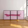 3Pcs Funny Pink Dachshund Wall Art, Minimalist Cartoon Sausage Dog Split Canvas Prints, Cute Whimsical Pastel Pet Wall Arts