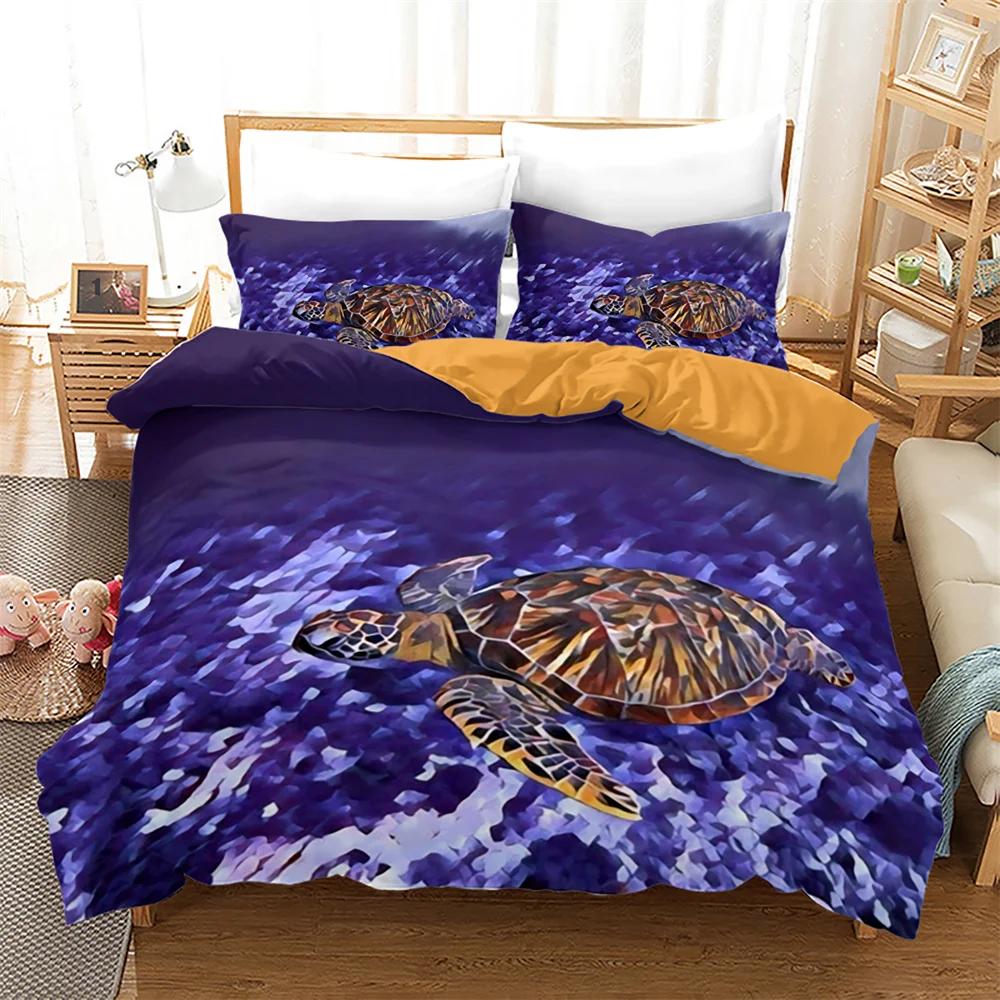 Sea Turtle Duvet Cover for Children Boys Girls Adult Black Gold Tortoise Reptile Theme for Bedroom Decorations Queen King Size