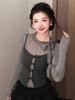 Korean Lace Patchwork Long Sleeve Crop Top Set for Women - Early Autumn/Winter Style