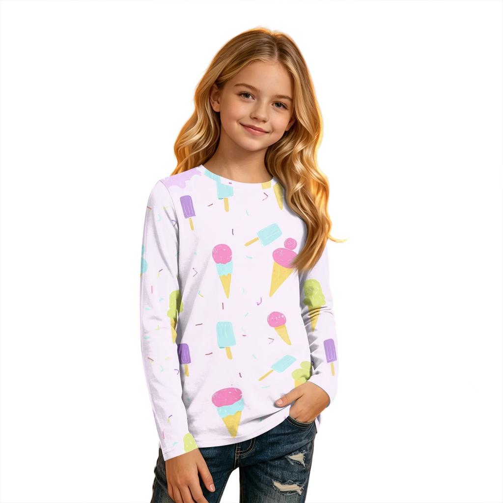 Kids' Long Sleeve Neck Printed T-Shirt Casual Top for Boys and Girls