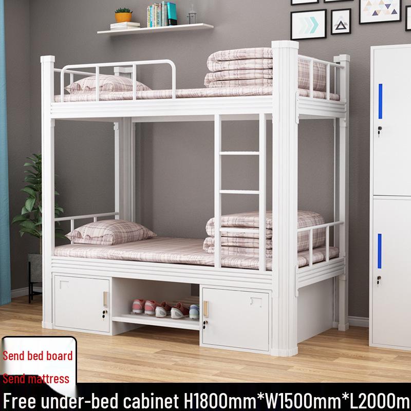 Double-Decker Iron Bunk Bed for Student or Employee Dormitories