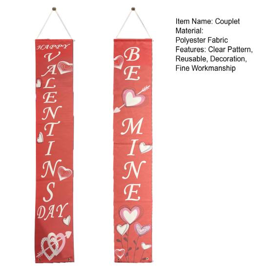 1 Pair Valentine's Day Couplet Welcome Signs Eye-catching Hanging Porch Sign for