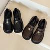 Black Retro Loafers Women's New Soft Soles Are Comfortable and Not Tired, Small Leather Shoes, Thick Soles, Gold Coins and Small Flower Single Shoes.