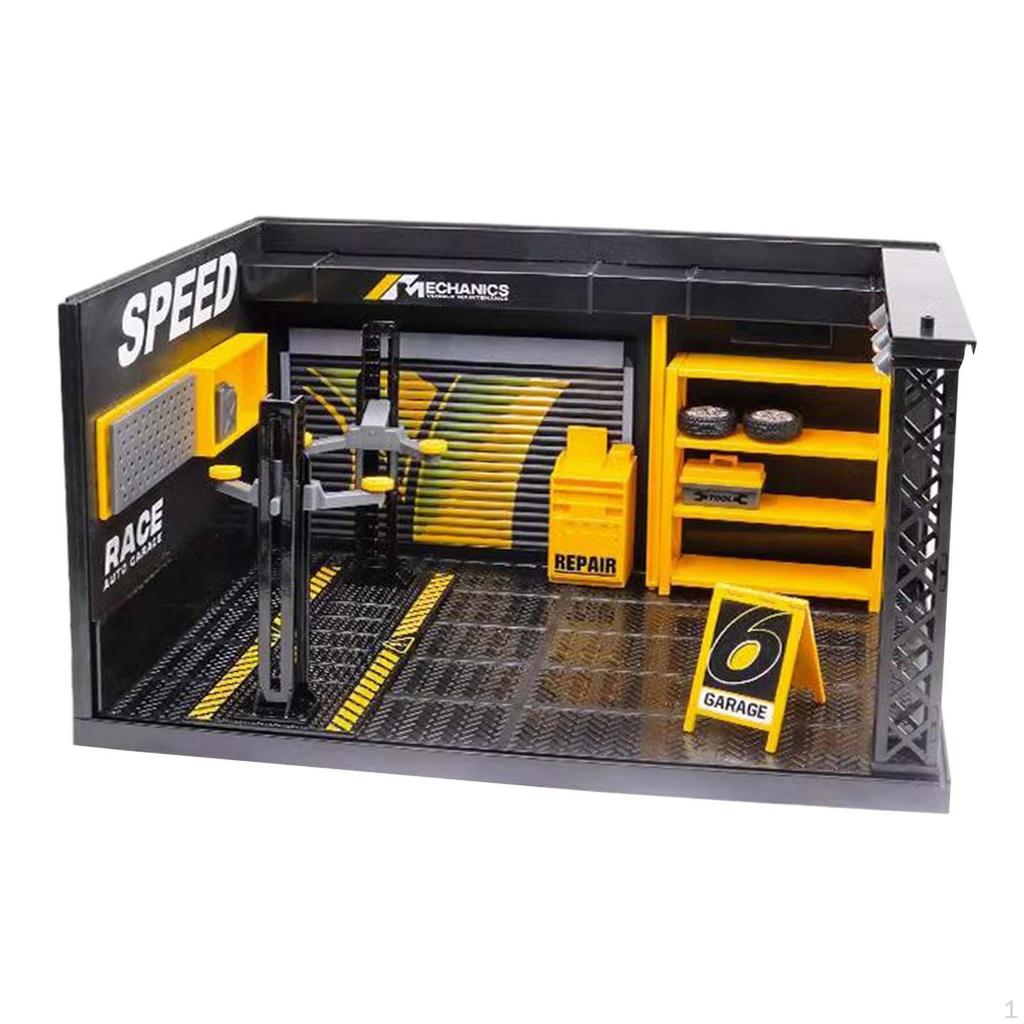 1/24 Diorama Car Garage Model Repair Shop Scene with Light Workshop