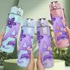 1PC Purple Floral Letter A 750ml Color Plastic Sports Water Bottle Leakproof Flip Straw Lid Suitable for Sports Office Home Use