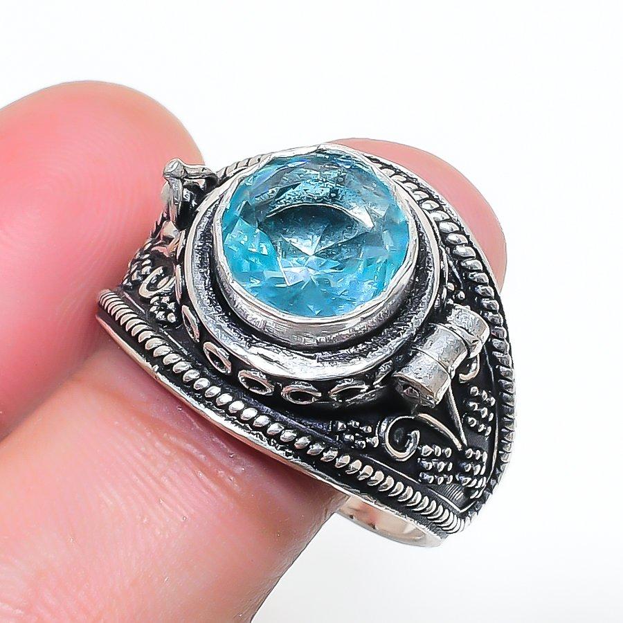 Natural Blue Topaz Gemstone 925 Sterling Silver Jewelry Ring Size 10 AR-17093