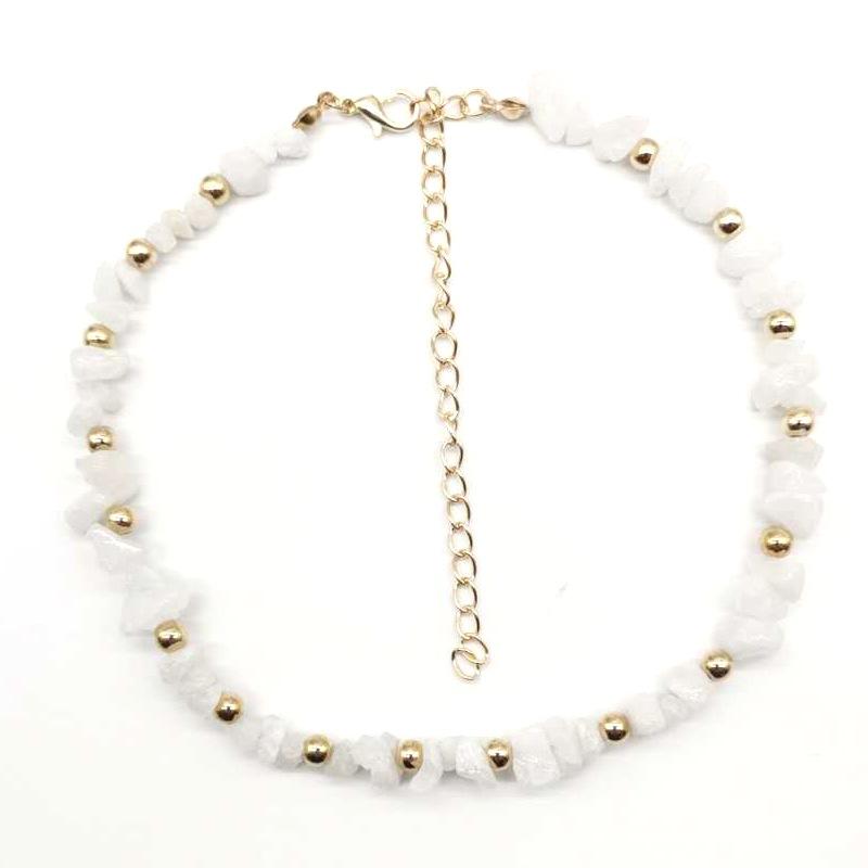 Summer Natural Gravel Collarbone Chain Necklace, Handmade Beaded Gravel Necklace Short Url N133