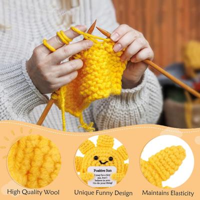 Mini Positive Sun Häkelpuppe Emotionale Unterstützung Handgefertigt Stricken Cartoon Sonnenschein Plüschtier Schreibtischdekoration Ornament