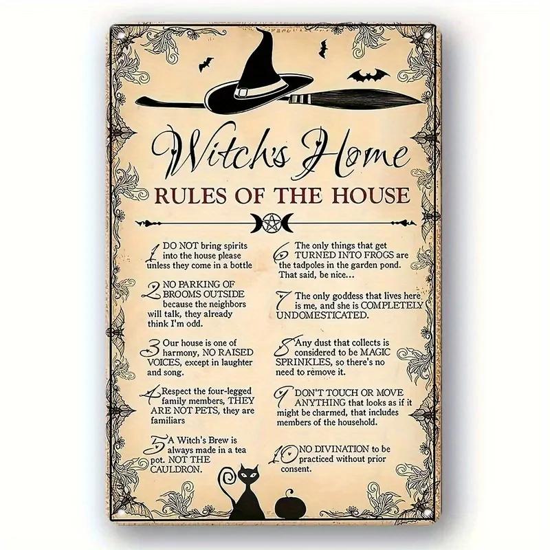 The House Witch Rules Halloween Halloween Decoration Metal Tin Sign Vintage Plaque Decor Wall Art Wall Room Home Restaurant