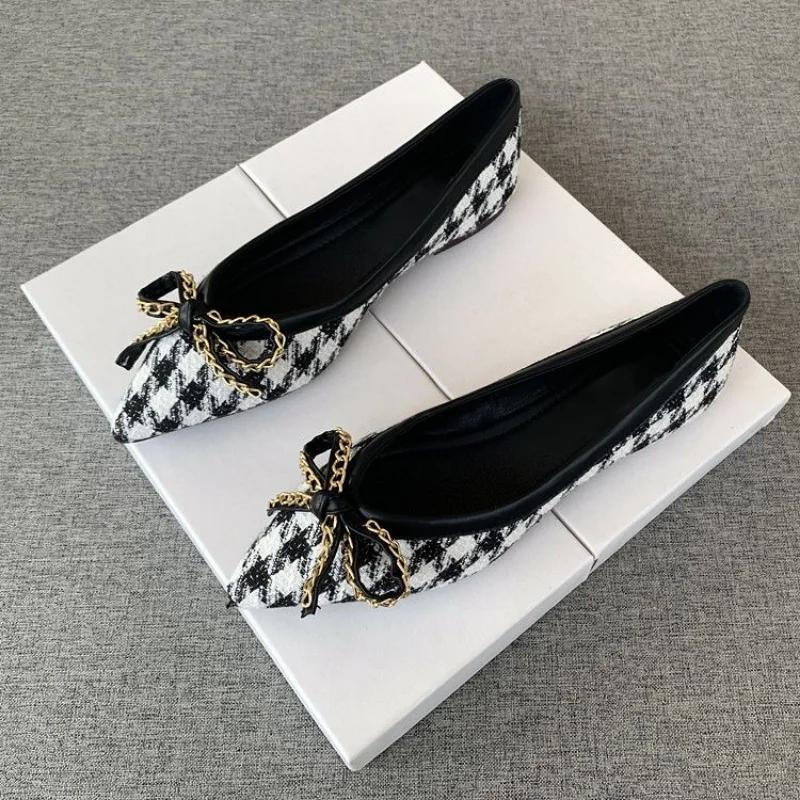 Fashion Chain Low Heel Elegant Office Ladies Footwear with Bow Pointed Toe Women's Shoes L E Vacation Comfortable Young Discount On Sale