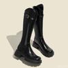 Spring And Autumn New Knight Women'S Shoes Versatile Thick Soled Long Tube Slimming Boots Solid Color Western Boots Platform