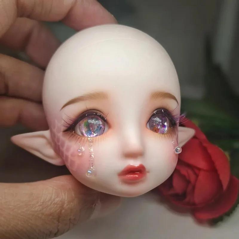 1/6 Bjd Fairy Mermaid Head with Makeup Head 28cm Baby Doll Acssories Elf Doll Head Girls Dress Up Toys