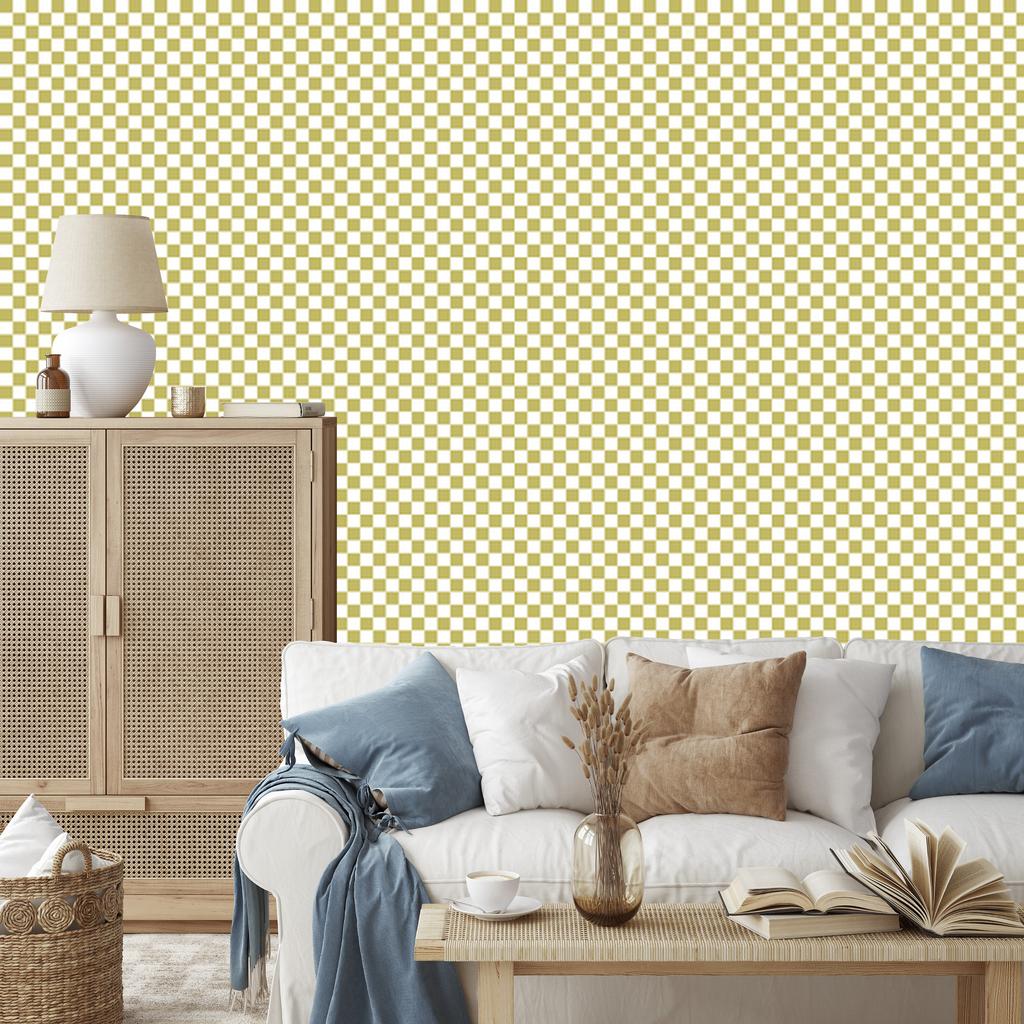 Checkerboard Wallpaper Cream, White and Yellow for Living Room and Bedroom 50x1000