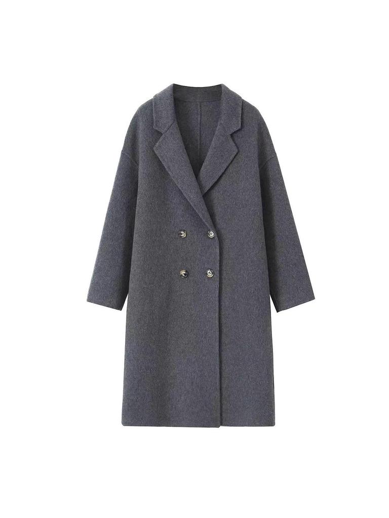Women's Double-Faced Wool Double-Breasted Long Coat - Classic Suit