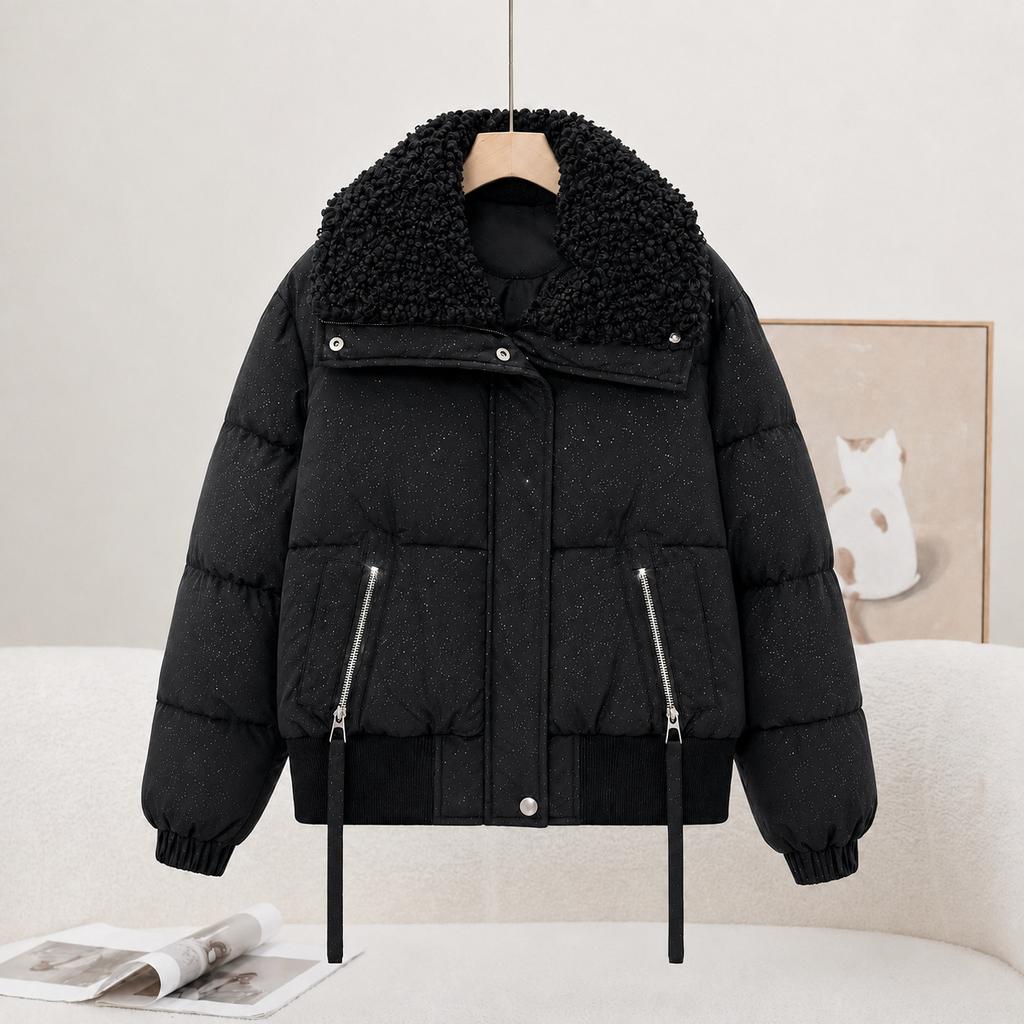 Winter new women's fashion fluffy lapel warm cotton-padded clothes, foreign gas cotton-padded jackets