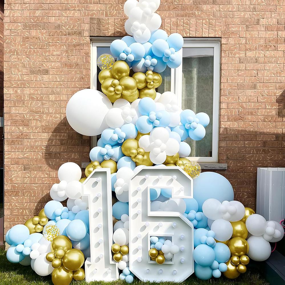 Blue Balloon Garland White Gold Confetti Balloons Arch Kit Baby Shower Wedding Anniversary Kids Birthday Party Decoration Globos