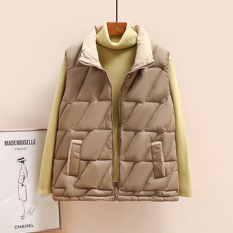 Autumn and Winter Short Warm Stand-up Collar Western Style All-match Down Cotton Vest Women's Large Size Waistcoat Jacket Vest