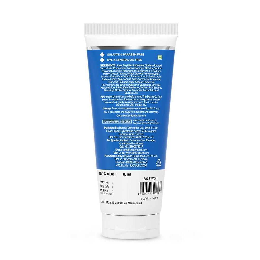 The Derma Co Tran-Zelaic Pigmentation Corrector Face Wash 80ml | Fades Dark Spots | Unclogs Pores | All Skin Types